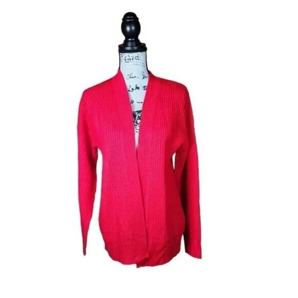 Boohoo Red Edge-to-Edge Waffle Knit Open Cardigan | Women's Small | NWT - Picture 2 of 8